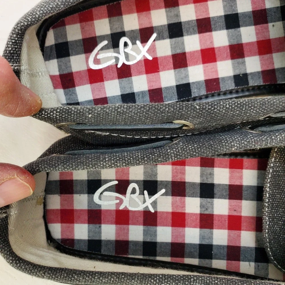 GBX Mens Boat Shoes Charcoal Denim‎ Canvas Plaid Lining Moc Toe 13M Street-Savvy